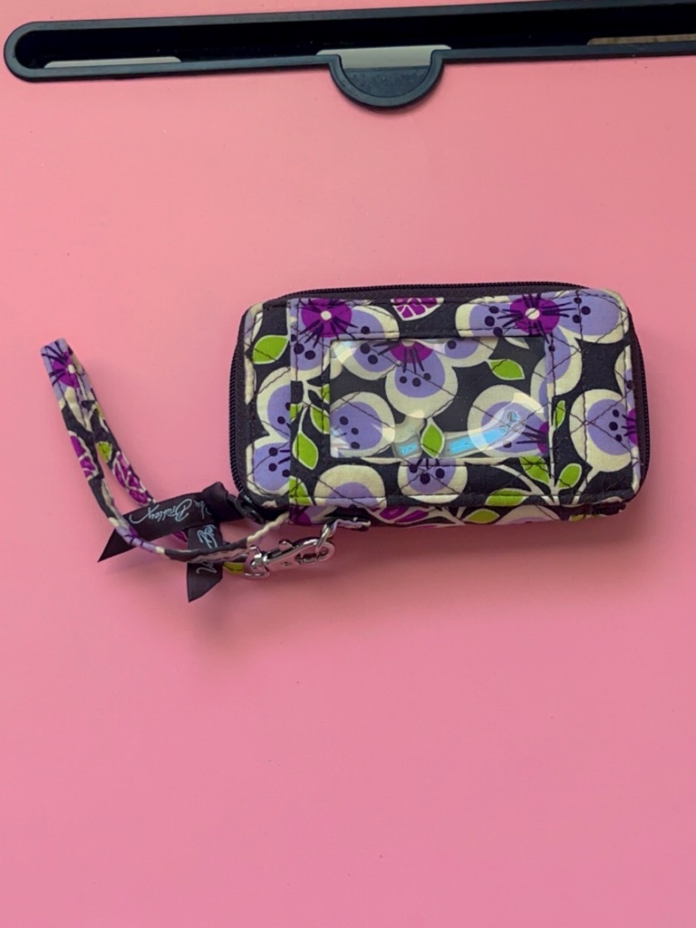 Vera Bradley Floral Pattern All in One Wristlet Card Case Purple & Green